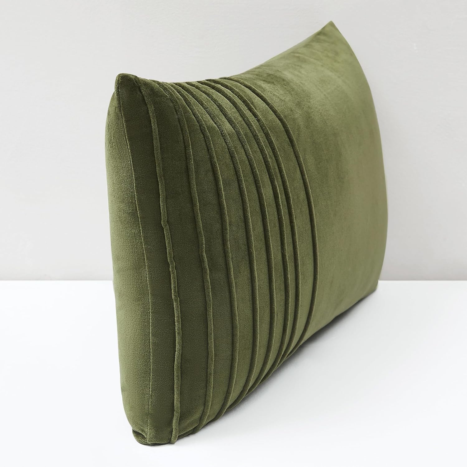 Lush Decor x Chuks Collins Pleated Groove Velvet Decorative Pillow Cover Single 14" W x 24" L Green - 14x24 Pillow Cover - Luxury Velvet Throw Pillows for Bed, Couch or Chair