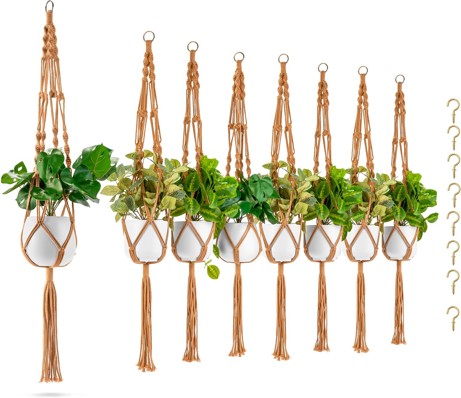 Sorbus Macrame Plant Hanger (6 Pack) Indoor Outdoor Hanging Plant Pots Cotton Rope, Elegant for Home, Patio, Garden (White)