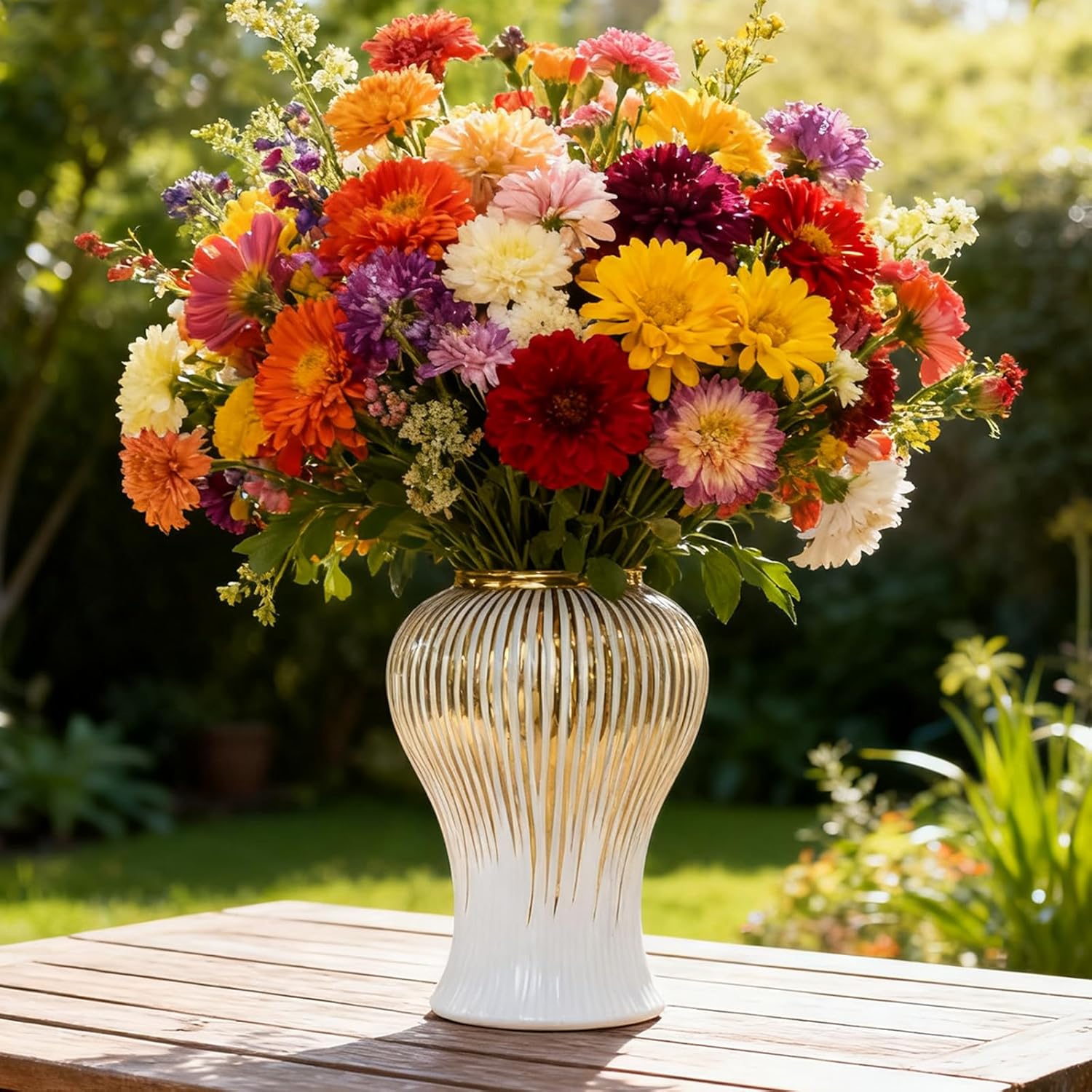 White and Gold Vases for Centerpieces,White Gold Ginger Jars for Home Decor,Large Gold Vases for Kitchen Counter,Vintage Vase with Lid,Birthday Anniversary (18 in)