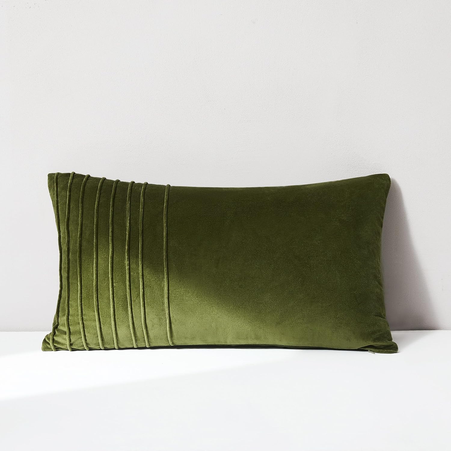 Lush Decor x Chuks Collins Pleated Groove Velvet Decorative Pillow Cover Single 14" W x 24" L Green - 14x24 Pillow Cover - Luxury Velvet Throw Pillows for Bed, Couch or Chair