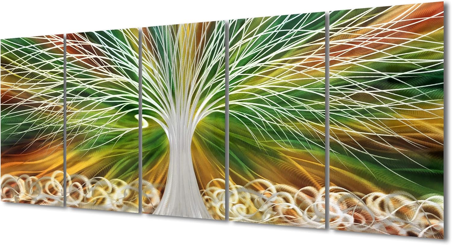 Yihui Arts Tree of Life Metal Wall Art Set - Handcrafted 3D Aluminum Sculpture, Silver Couples Artwork for Home Decor - Perfect Living Room, Bedroom, or Office Accent