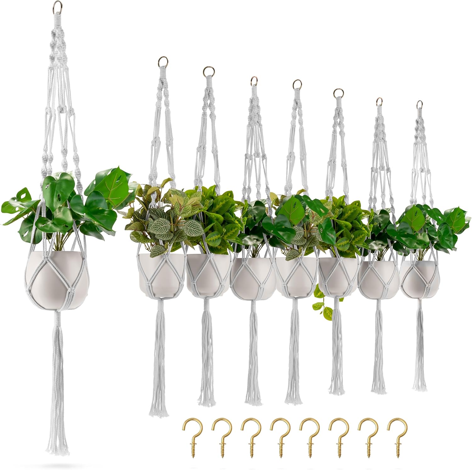 Sorbus Macrame Plant Hanger (6 Pack) Indoor Outdoor Hanging Plant Pots Cotton Rope, Elegant for Home, Patio, Garden (White)