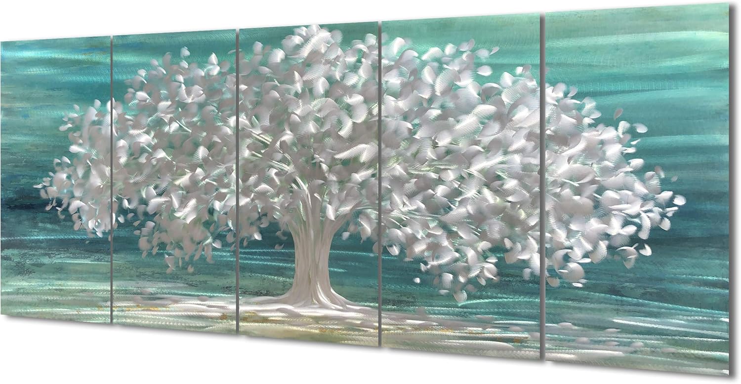 Yihui Arts Tree of Life Metal Wall Art Set - Handcrafted 3D Aluminum Sculpture, Silver Couples Artwork for Home Decor - Perfect Living Room, Bedroom, or Office Accent