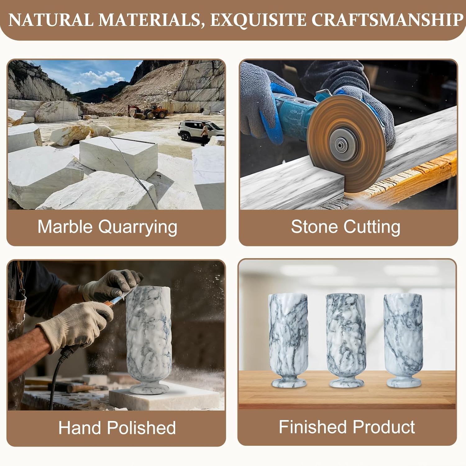 Zhuoyuestone Carved Vase, Carrara Marble Natural Luxury Stone, Wabi-Sabi Texture, Handcrafted Artistic Vase for Modern Home Decor - Elegant Centerpiece for Living Room, Dining Table, Office