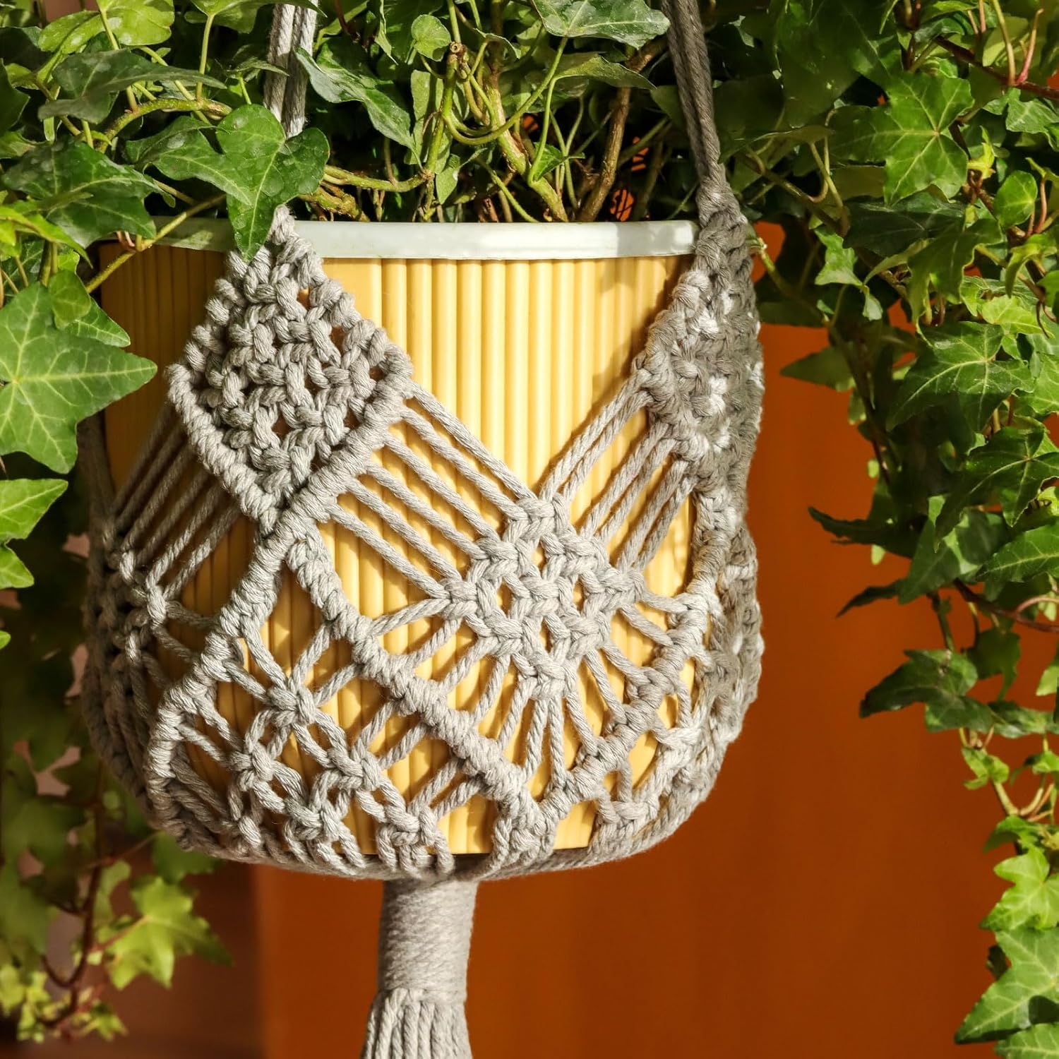 Hanging Planter with Patterns,4Packs Macrame Plant Hangers Indoor Macrame for up to 8 inch Pot Crochet Boho Plant Hanger Holder for Indoor Outdoor with 4S Shaped Stainless Steel Hooks (4colors)