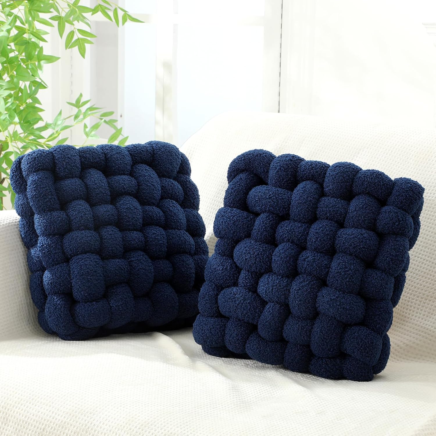 Wenqik 2 Pcs Knot Pillows Square Knotted Plush Throws Soft Accent Pillows Decoration Cushion for Couch Home Office Living Room Bedroom Bed Sofa Decor, 12'' x 13''(Caramel,Crystal Velvet)