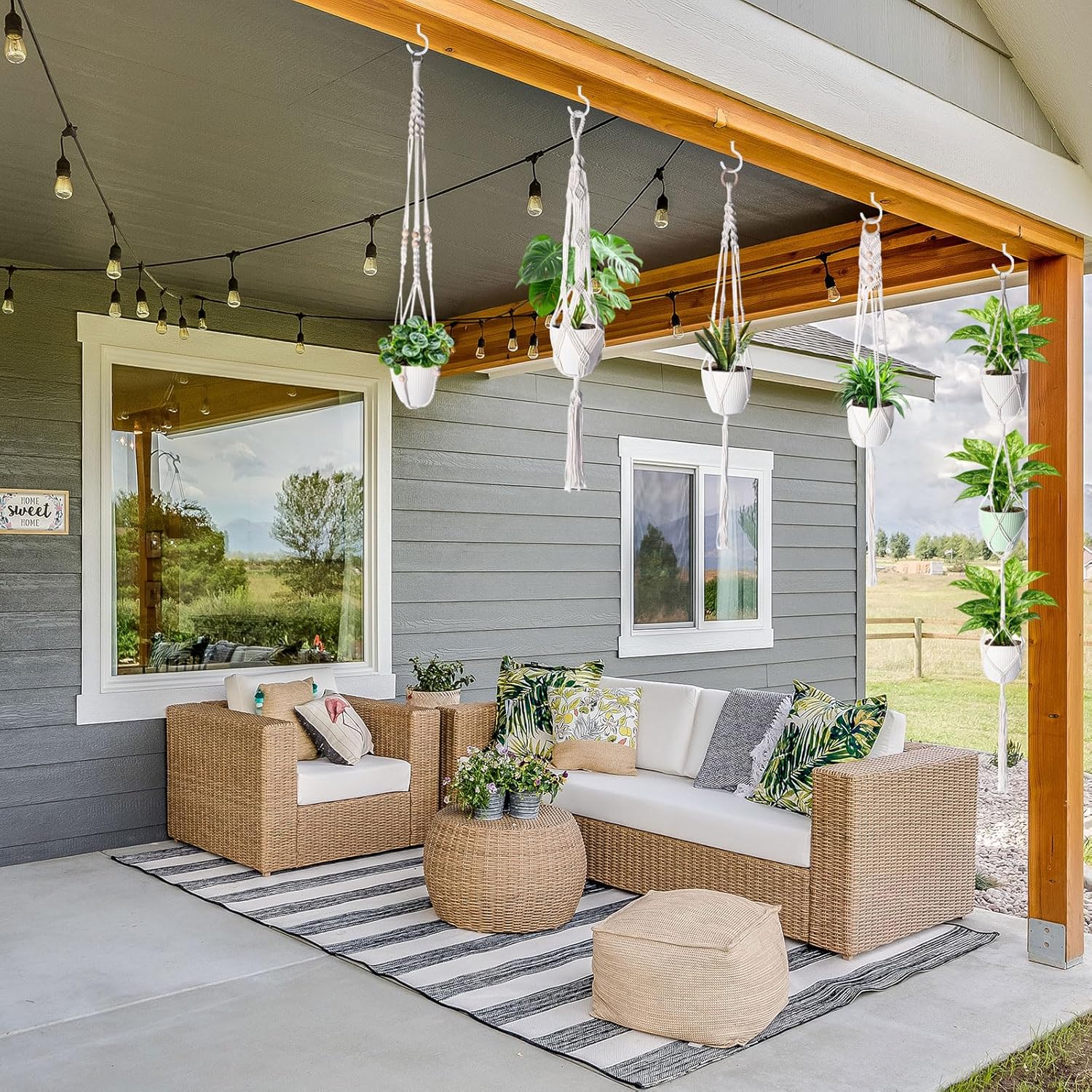 SATINIOR 12 Pcs Macrame Plant Hangers Handmade Boho Hanging Planters 12 Different Tiered Designs with 12 Hooks for Flower Pots Indoor Outdoor Decorative Wall Hanging Baskets for Home(Delicate Style)