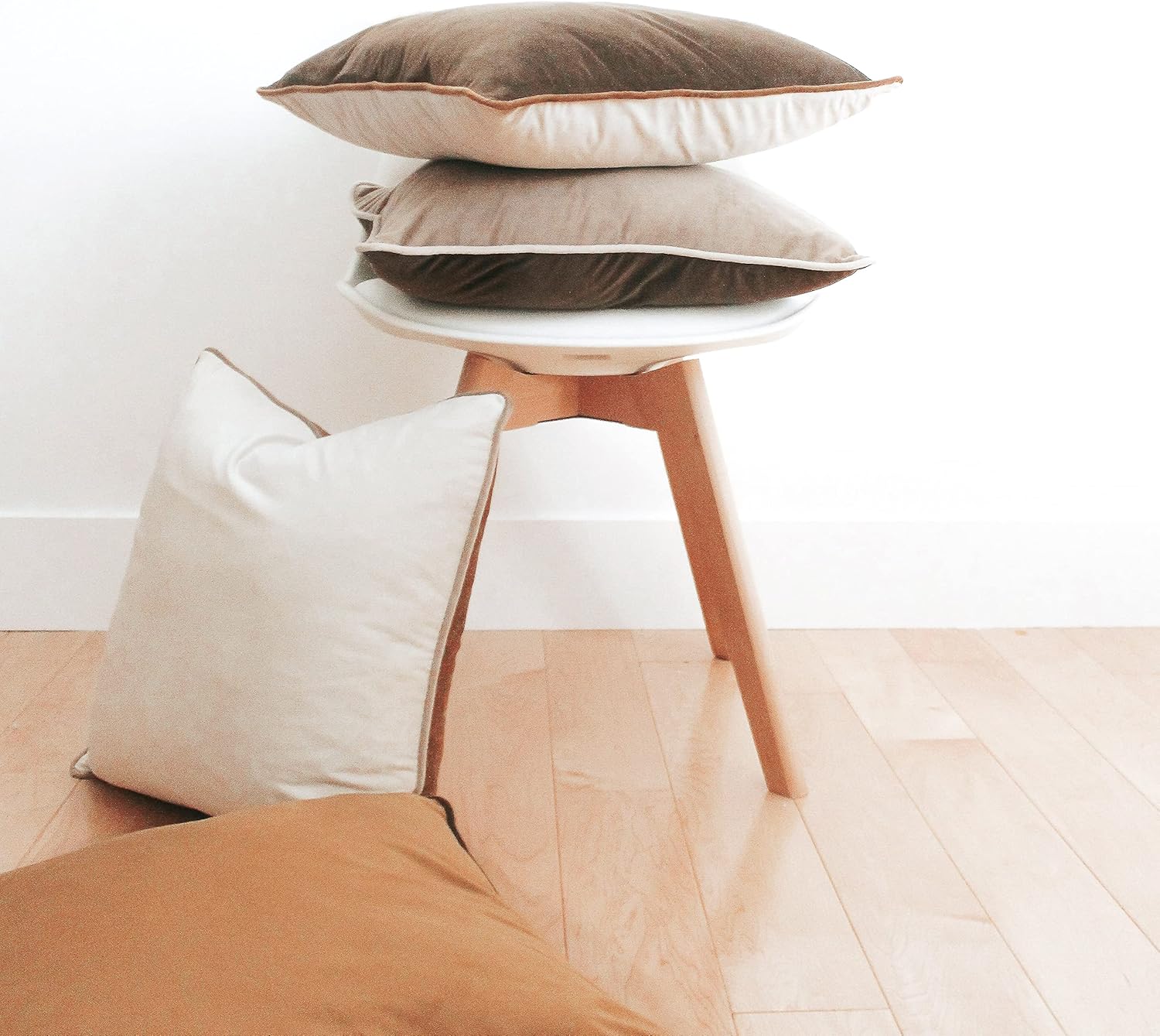 MONDAY MOOSE Decorative Throw Pillow Covers Cushion Cases, Set of 4 Soft Velvet Modern Double-Sided Designs, Mix and Match for Home Decor, Pillow Inserts Not Included (18x18 inch, Brown/Beige)